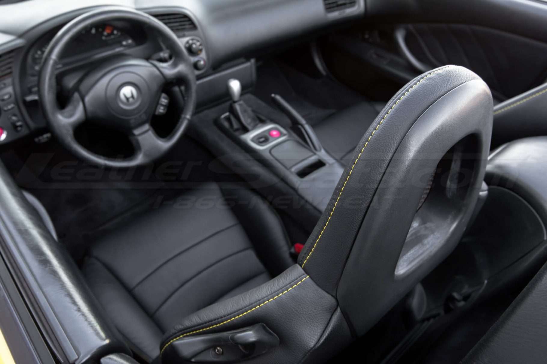 Honda S2000 Leather Upholster - Black - Sunrise stitching on headrest