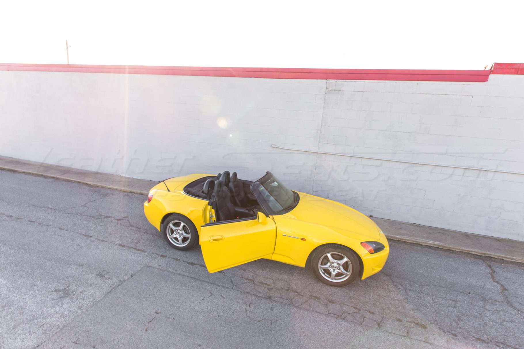 Honda S2000 Black interior and Yellow exterior overhead & wide angle view
