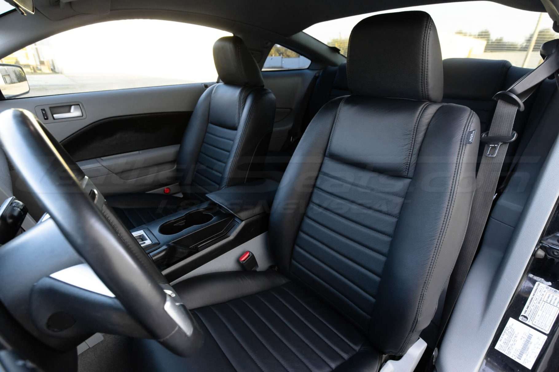 2005-2009 Ford Mustang Leather Seats - Black - Front interior from driver side perspective