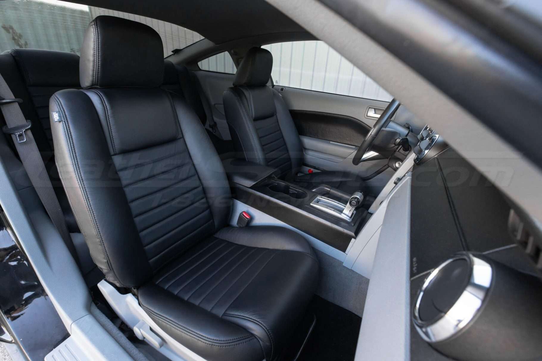 2005-2009 Ford Mustang Leather Seats - Black - Front interior from passenger side
