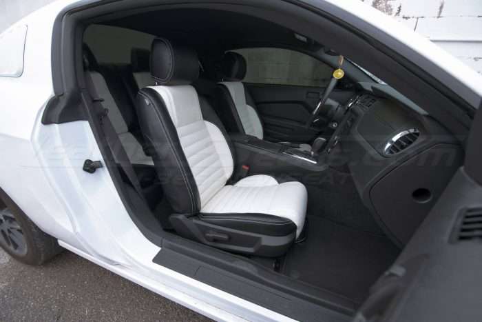 Ford Mustang installed leather kit - Black & White - Front passenger seat