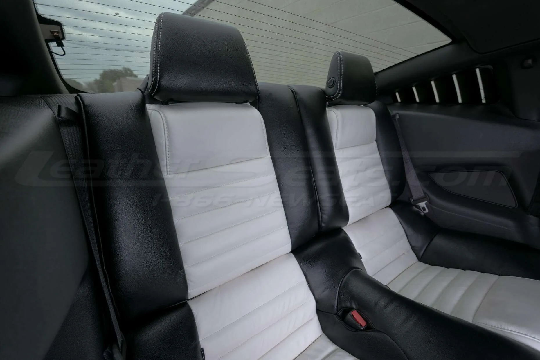 Ford Mustang installed leather kit - Black & White - Rear seats