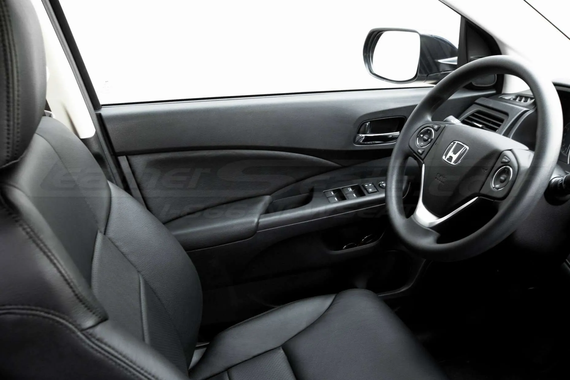 Honda CRV Leather Seat Kit - Black - Installed - Door panel insert and armrest