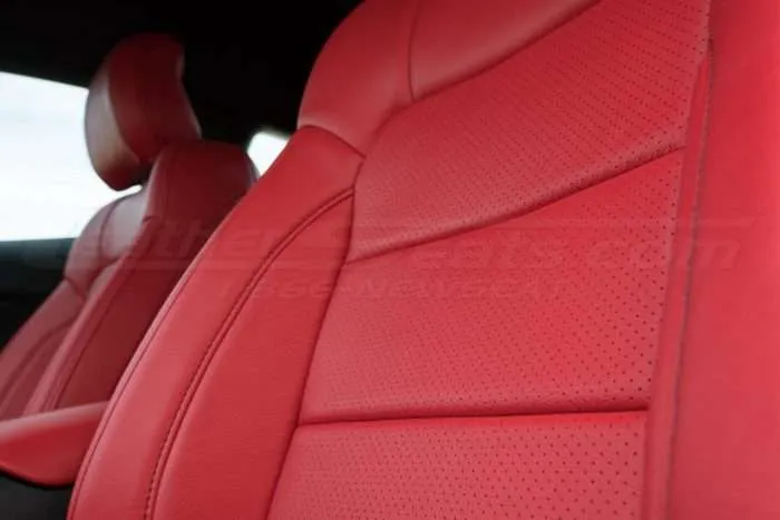 Ford Mustang Bright Red Upholstery Kit - Installed - Perforation close-up