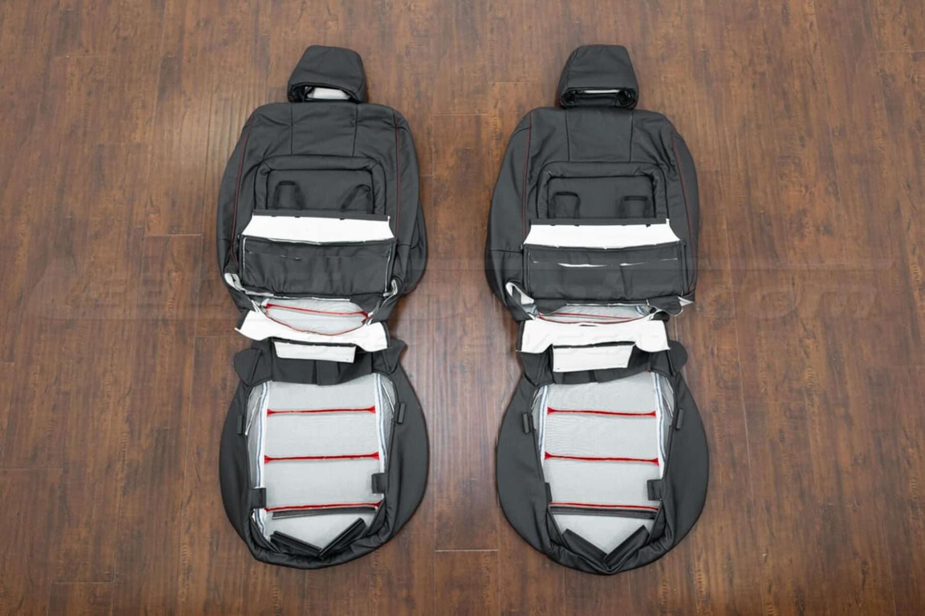 2015-2021 Ford Mustang Seat Upholstery - Black & Bright Red - Back of front seats