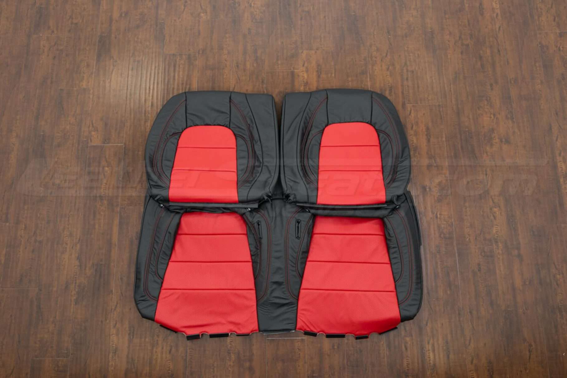 2015-2021 Ford Mustang Seat Upholstery - Black & Bright Red - Rear seats