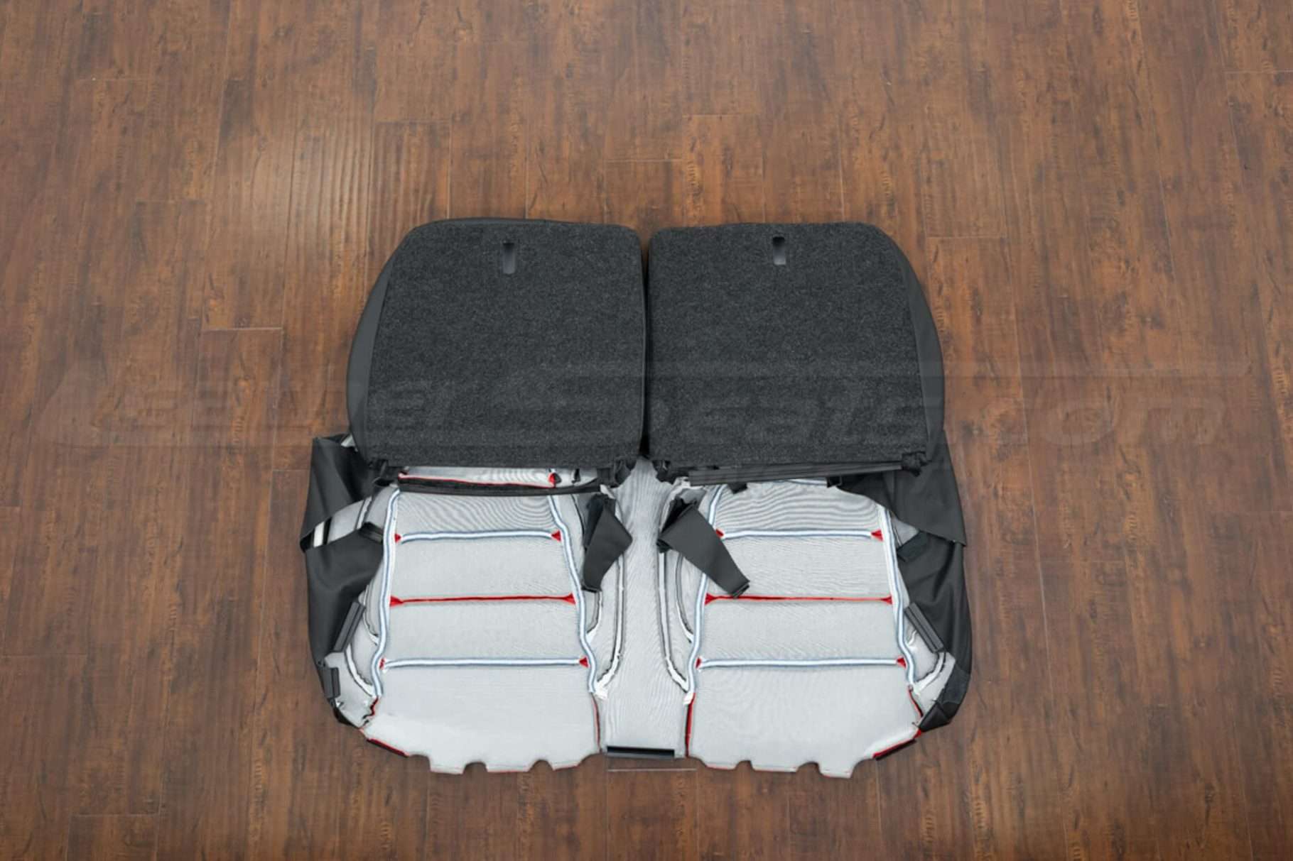 2015-2021 Ford Mustang Seat Upholstery - Black & Bright Red - Back view of rear seats