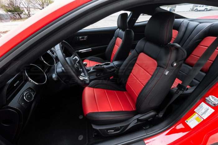 Ford Mustang installed leather kit - Black & Bright Red - Front seat interior