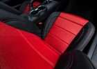 Ford Mustang installed leather kit - Black & Bright Red - Backrest and seat cushion - top-down view