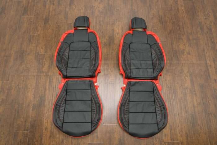 2015-2021 Ford Mustang Leather Upholstery Kit - Black & Bright Red - Front Seats