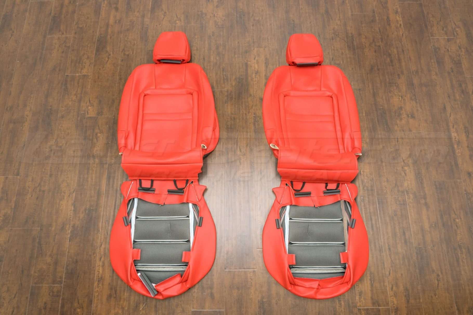 2015-2021 Ford Mustang Leather Upholstery Kit - Black & Bright Red - Back view of front seats