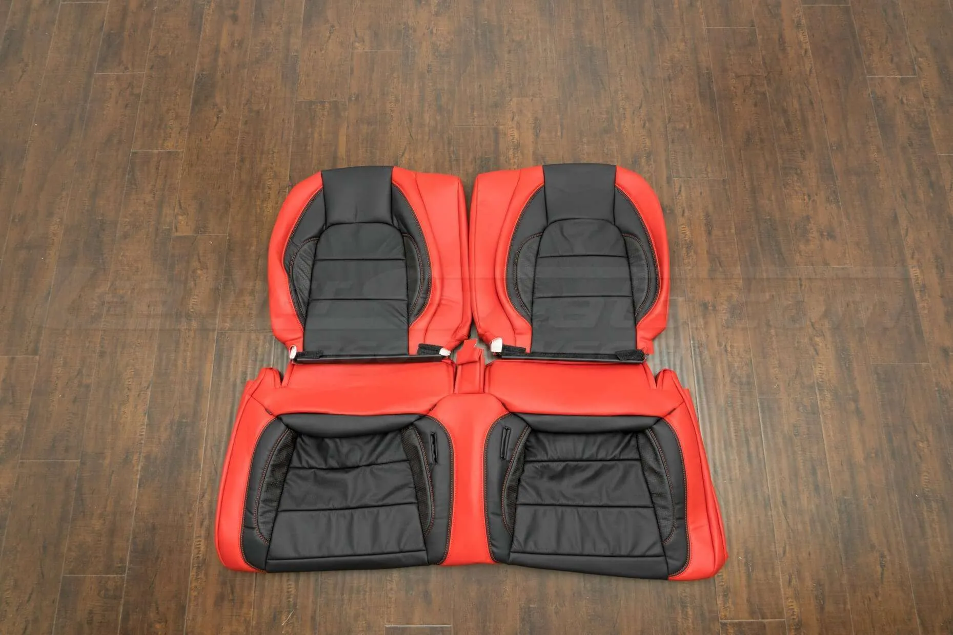 2015-2021 Ford Mustang Leather Upholstery Kit - Black & Bright Red - Rear seats