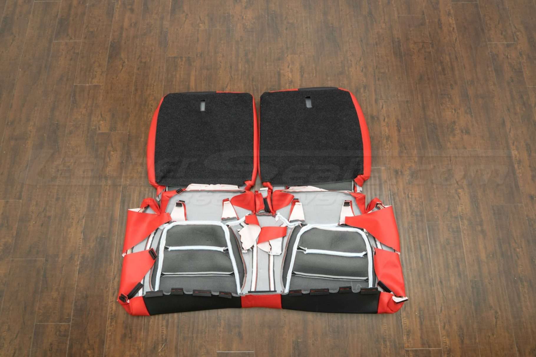 2015-2021 Ford Mustang Leather Upholstery Kit - Black & Bright Red - Back view of rear seats