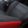 2015-2021 Ford Mustang Leather Upholstery Kit - Black & Bright Red - Installed - Side double-stitching close up