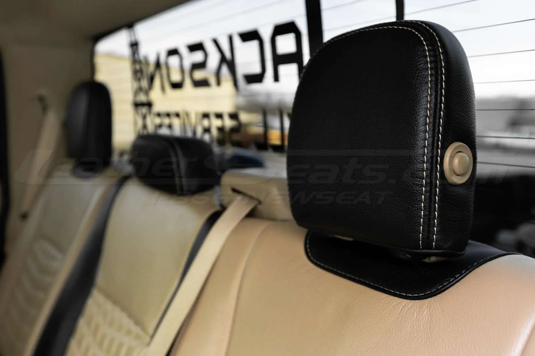 Quadrata Ford Superduty install - Back & Bisque - Headrest close-up