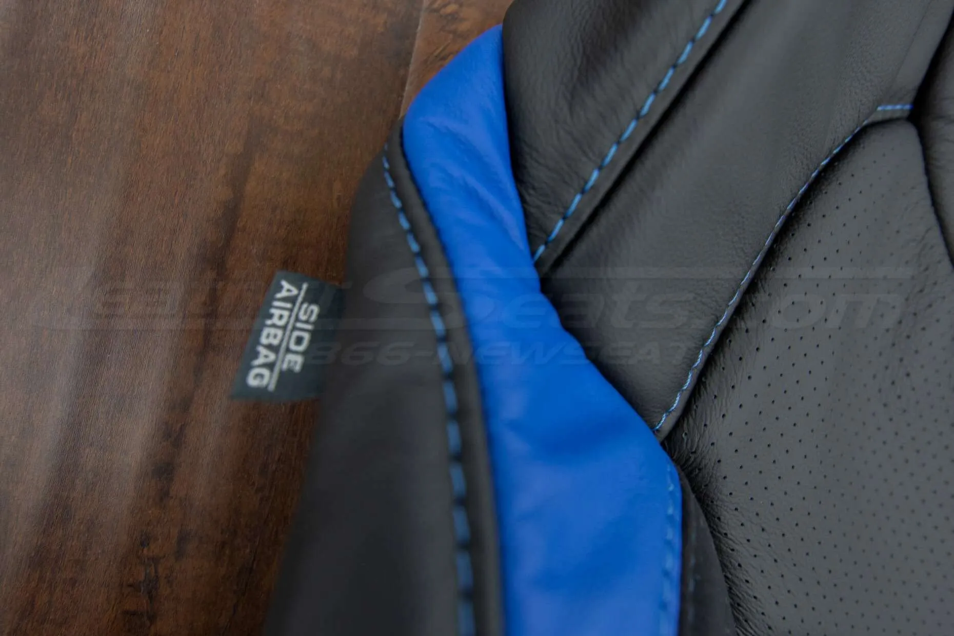 Ford Raptor Upholstery Kit - Black & Cobalt - Side airbag tag