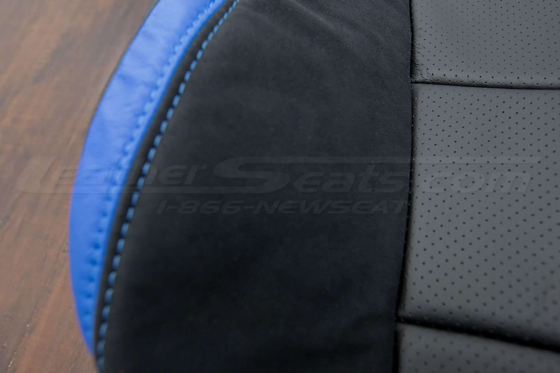 Ford Raptor Upholstery Kit - Black & Cobalt - Suede and perforation close-up