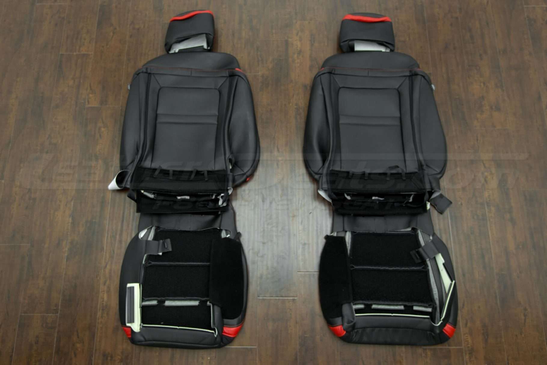 Ford Raptor Leather Upholstery Kit- Black & Bright Red - Back view of front seats