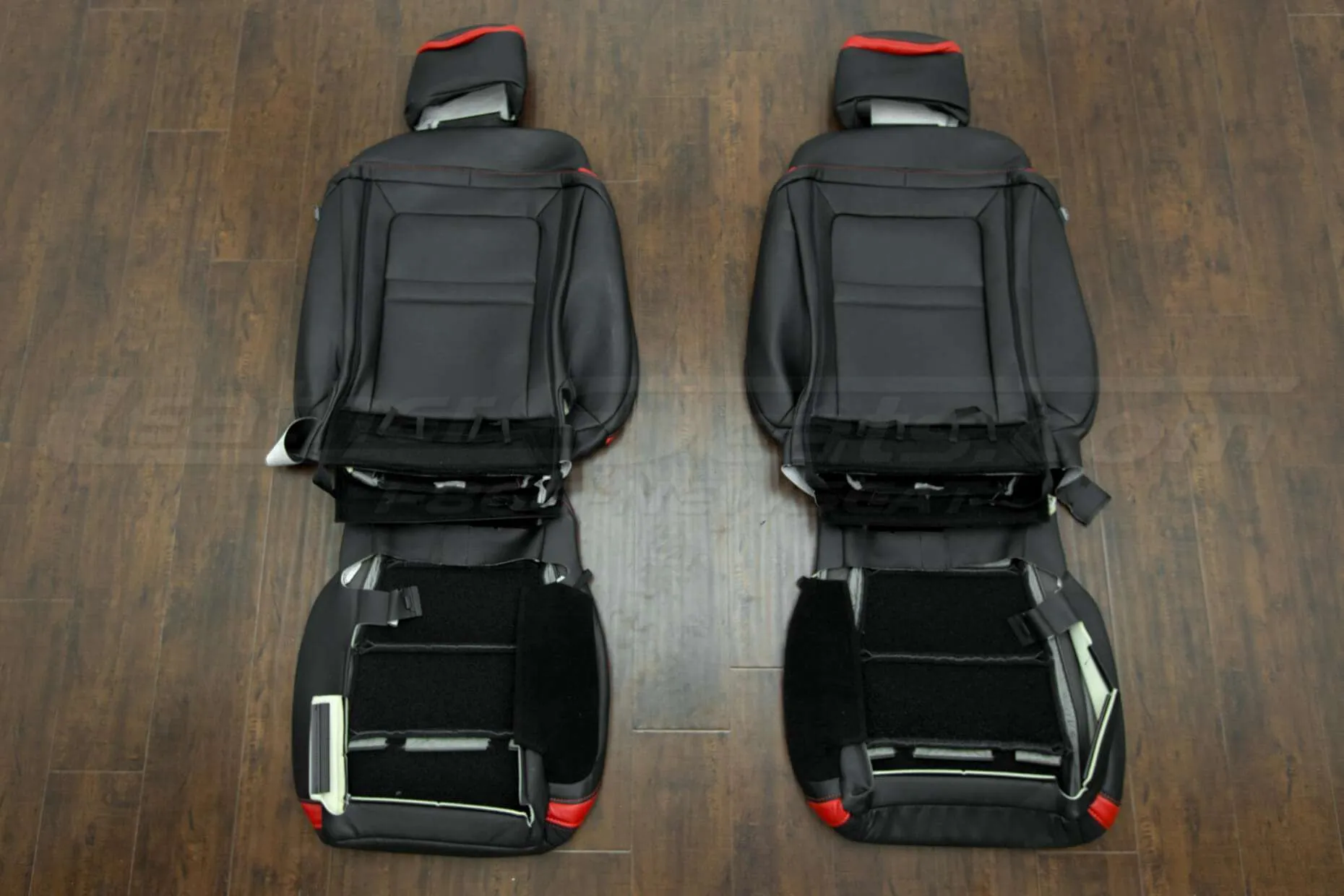 Ford Raptor Leather Upholstery Kit- Black & Bright Red - Back view of front seats