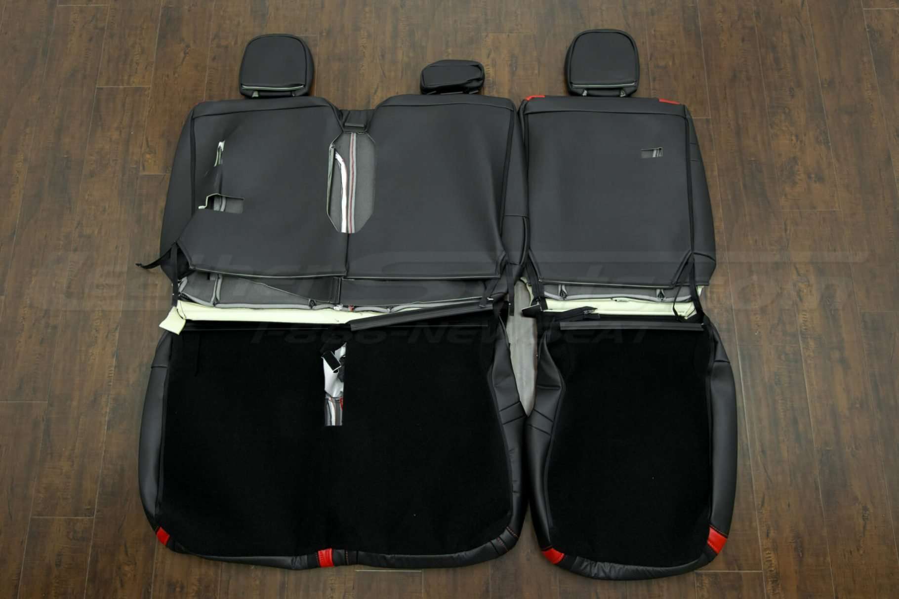 Ford Raptor Leather Upholstery Kit- Black & Bright Red - Back view of rear seats