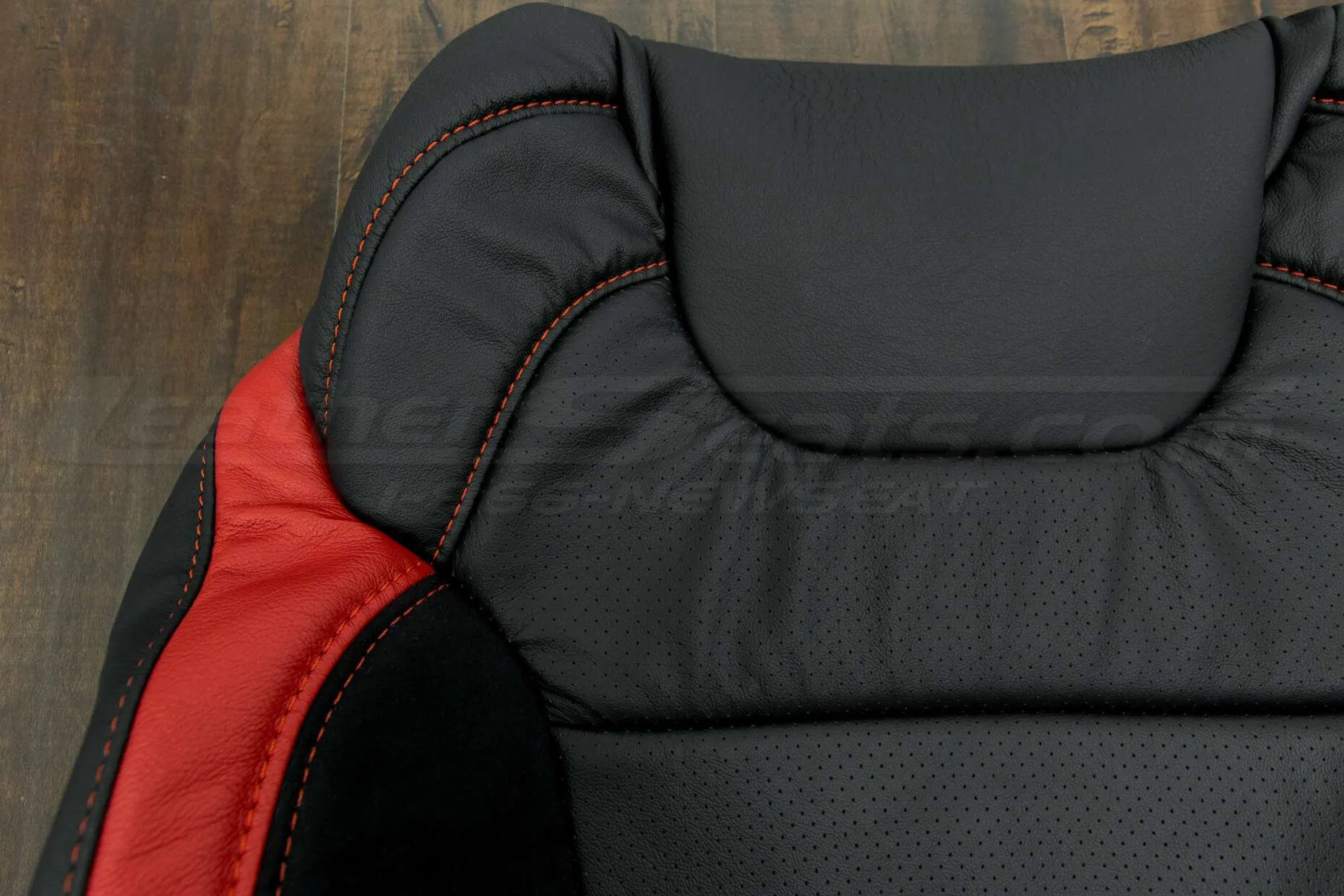 Ford Raptor Leather Upholstery Kit- Black & Bright Red - Upper section of backrest