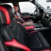 Ford Raptor installed upholstery kit - Black & Bright Red - Passenger seat headrest and side double-stitching