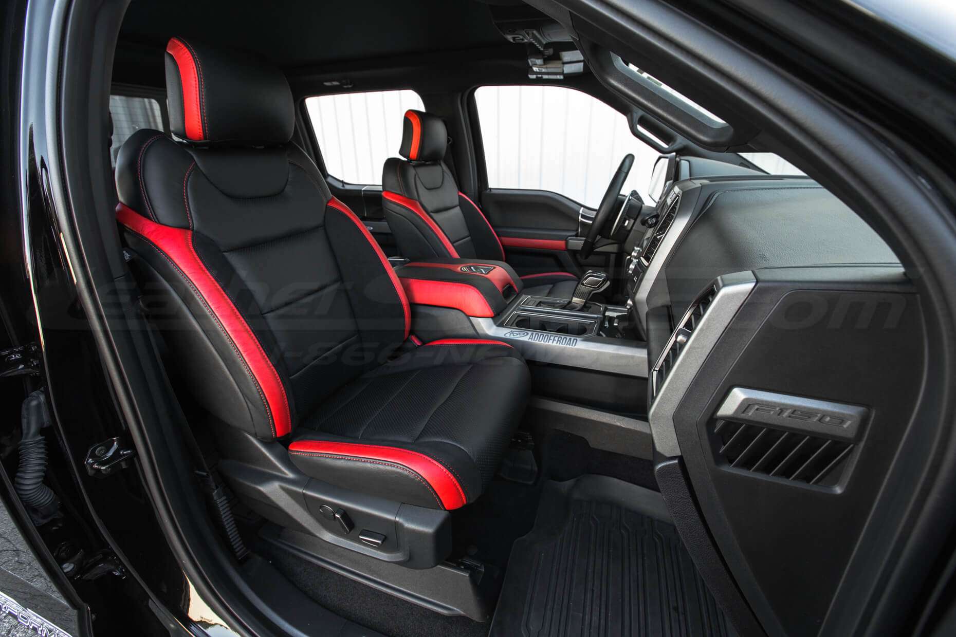 Ford Raptor installed upholstery kit - Black & Bright Red - Front passenger seat