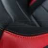 Ford Raptor installed upholstery kit - Black & Bright Red - Suede and side stitching close-up