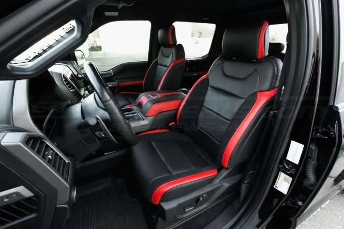 Ford Raptor installed upholstery kit - Black & Bright Red - Front drivers seat
