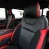 Ford Raptor installed upholstery kit - Black & Bright Red - Backrest and headrest close-up