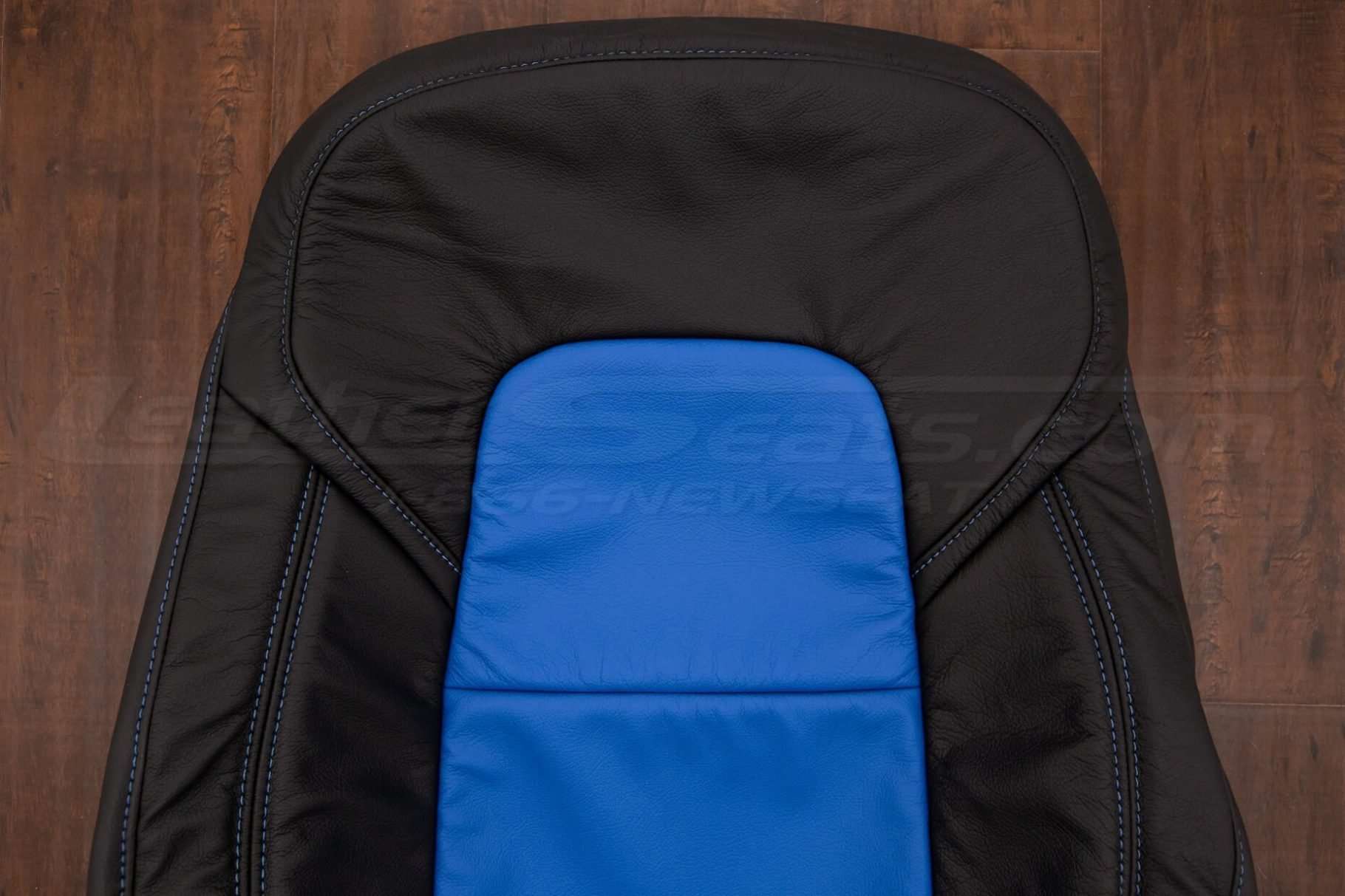 Tesla Model 3 Leather Seats - Black & Cobalt - Upper section of backrest