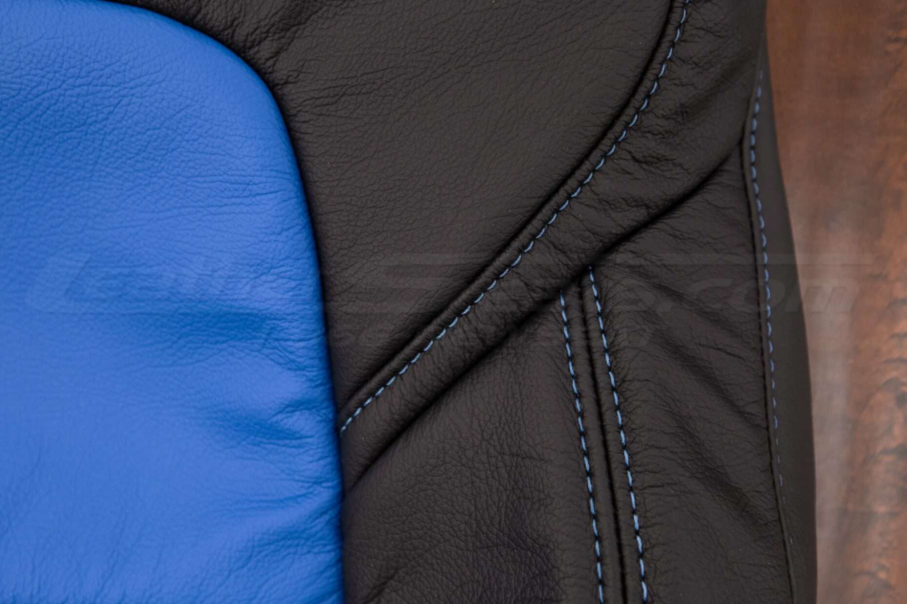 Tesla Model 3 Leather Seats - Black & Cobalt - Side double-stitching