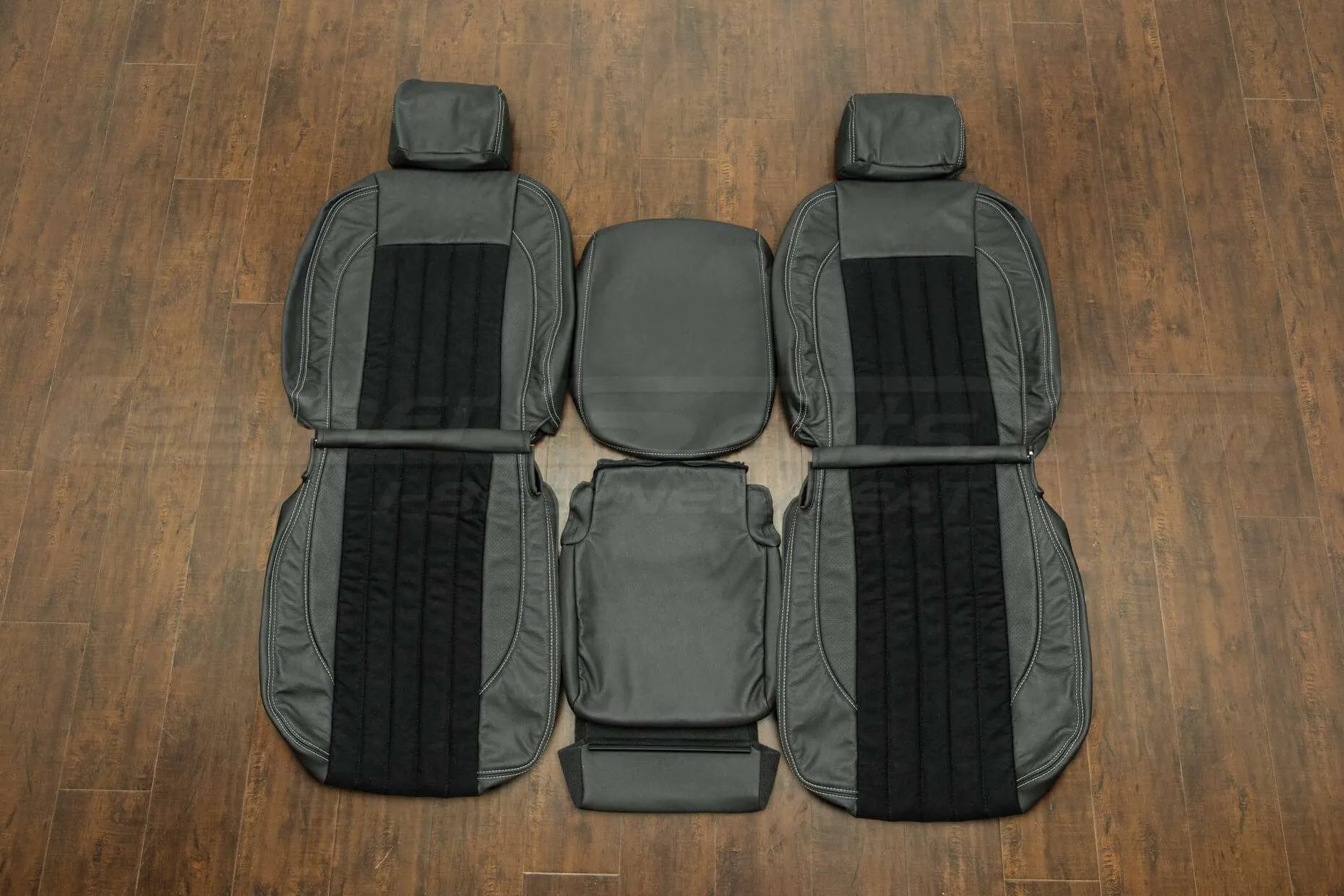 2002-2005 Dodge Ram Upholstery Kit - Dark Graphite & Black Suede - Front seat upholstery with console