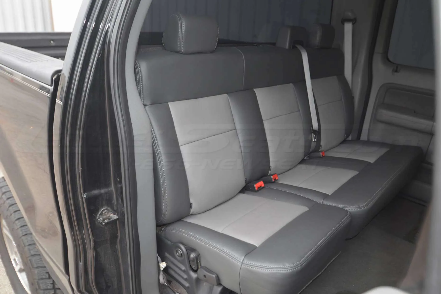 Ford F-150 installed leather kit - Graphite & Stone - Rear seats