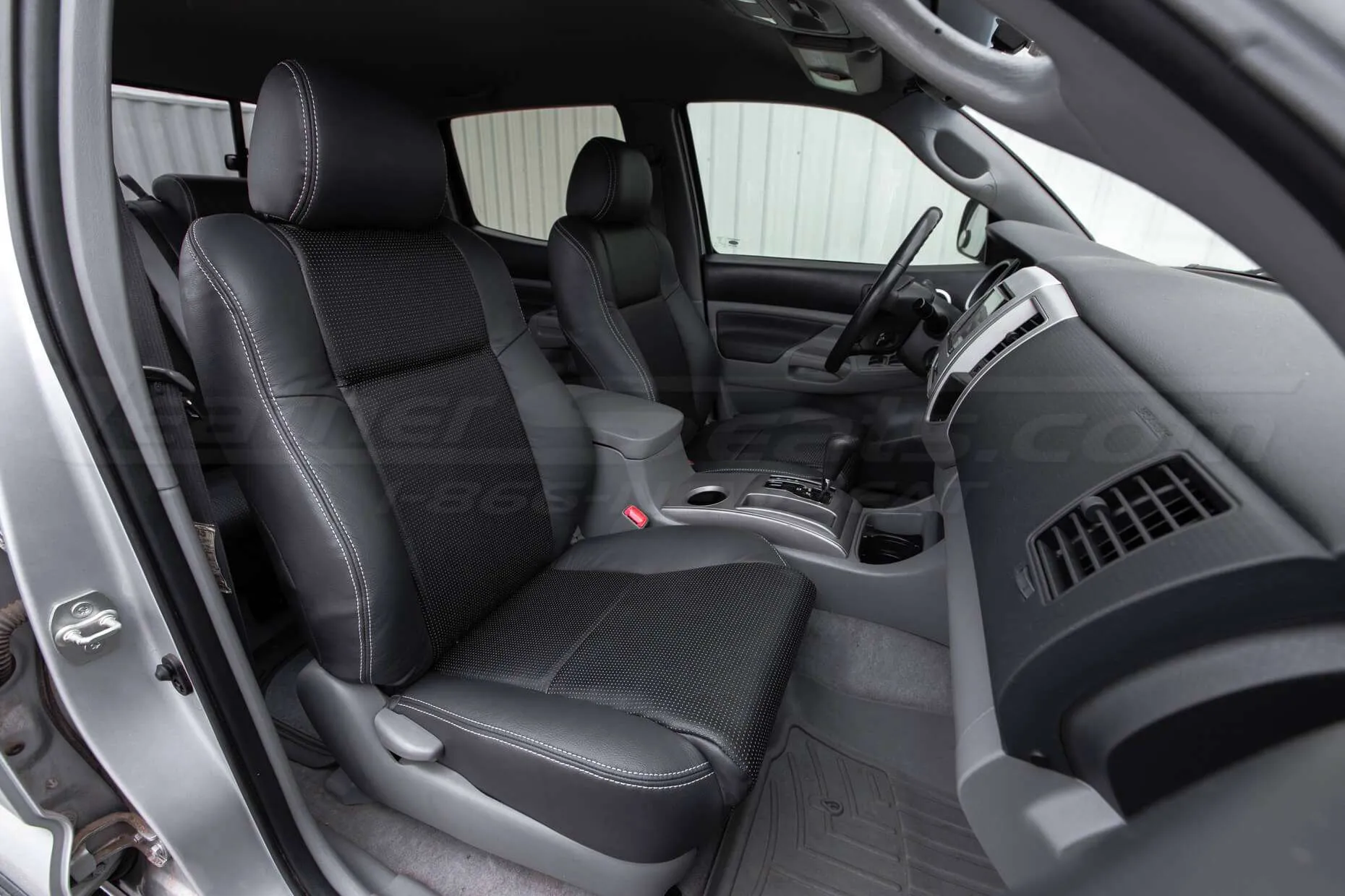 Toyota Tacoma Installed Leather Kit - Black - Installed -Front interior from passenger side