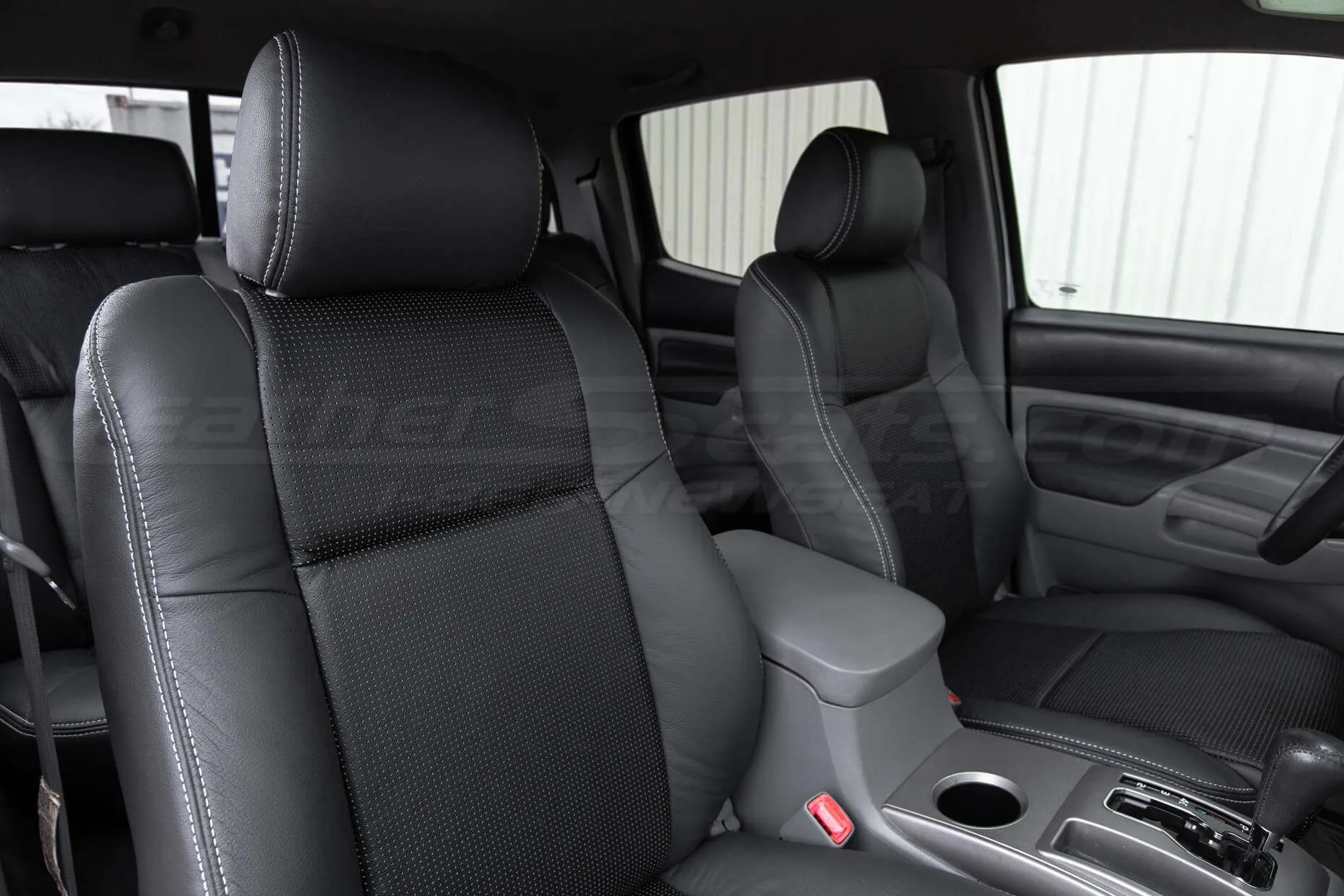 Toyota Tacoma Installed Leather Kit - Black - Installed - Front interior from backrest up