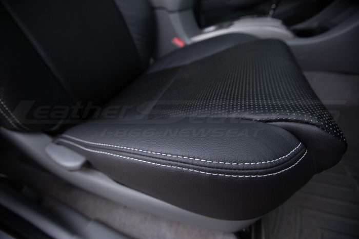 Toyota Tacoma Installed Leather Kit - Black - Installed - Piazza Perforation seat cushion and silver double-stitching