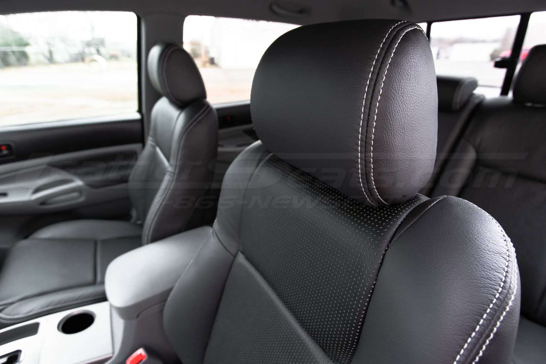 Toyota Tacoma Installed Leather Kit - Black - Installed - Driver seat headrest &.Headrest double-stitching