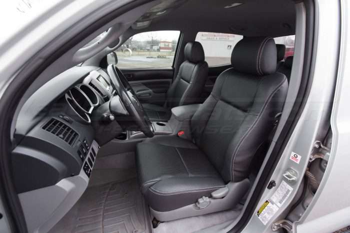 Toyota Tacoma Installed Leather Kit - Black - Installed - Front interior from driver side