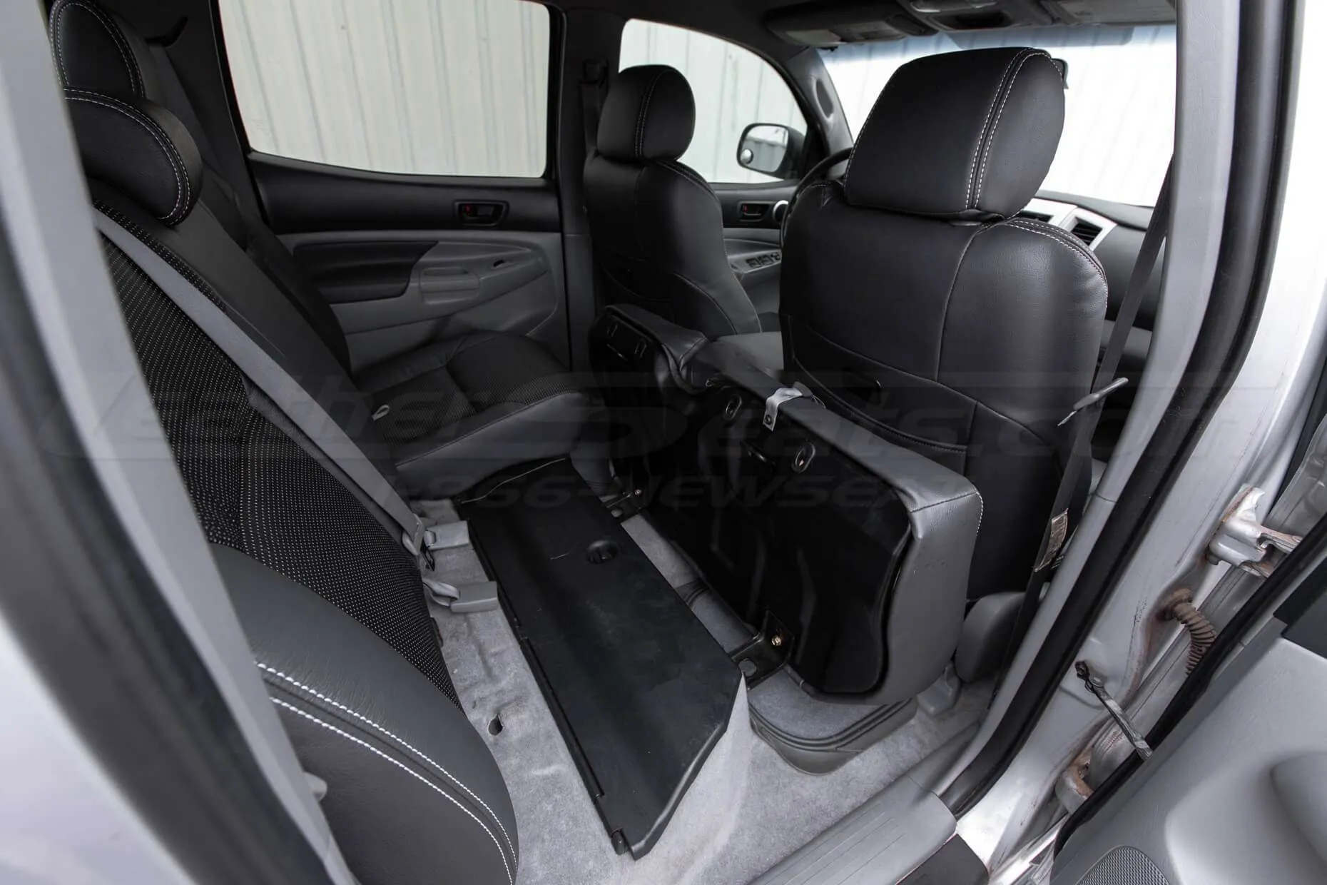 Toyota Tacoma Installed Leather Kit - Black - Installed - Rear seats folded down