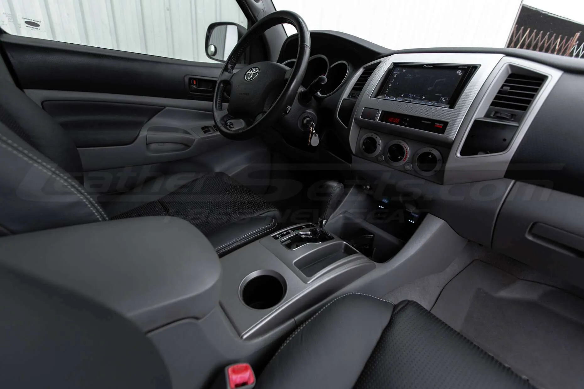 Toyota Tacoma Installed Leather Kit - Black - Installed - Front dash seat cooler controls