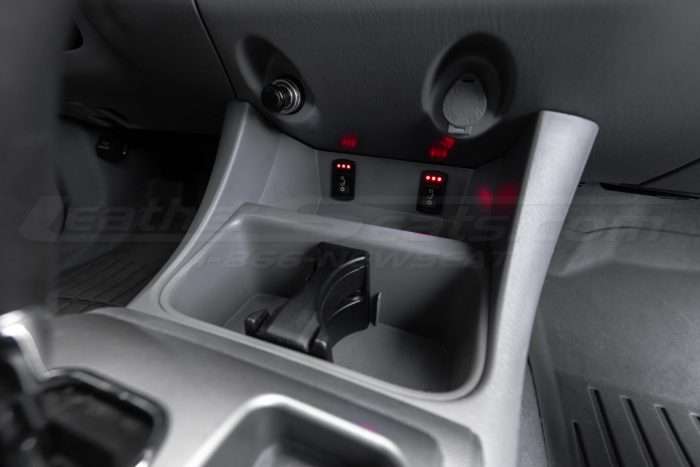 Toyota Tacoma Installed Leather Kit - Black - Installed - Seat heater settings - close -up