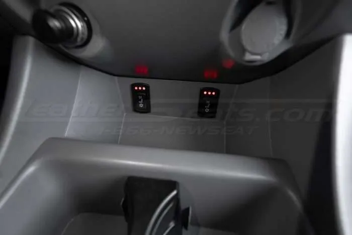 Toyota Tacoma Installed Leather Kit - Black - Installed - Seat heater control close-up