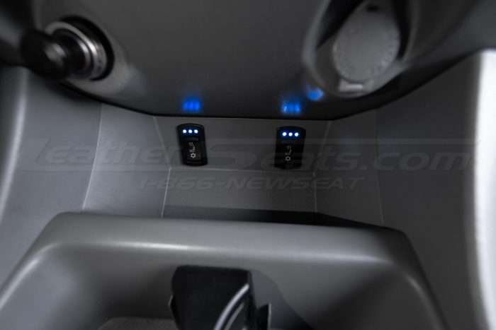 Toyota Tacoma Installed Leather Kit - Black - Installed - Seat cooler controls close-up