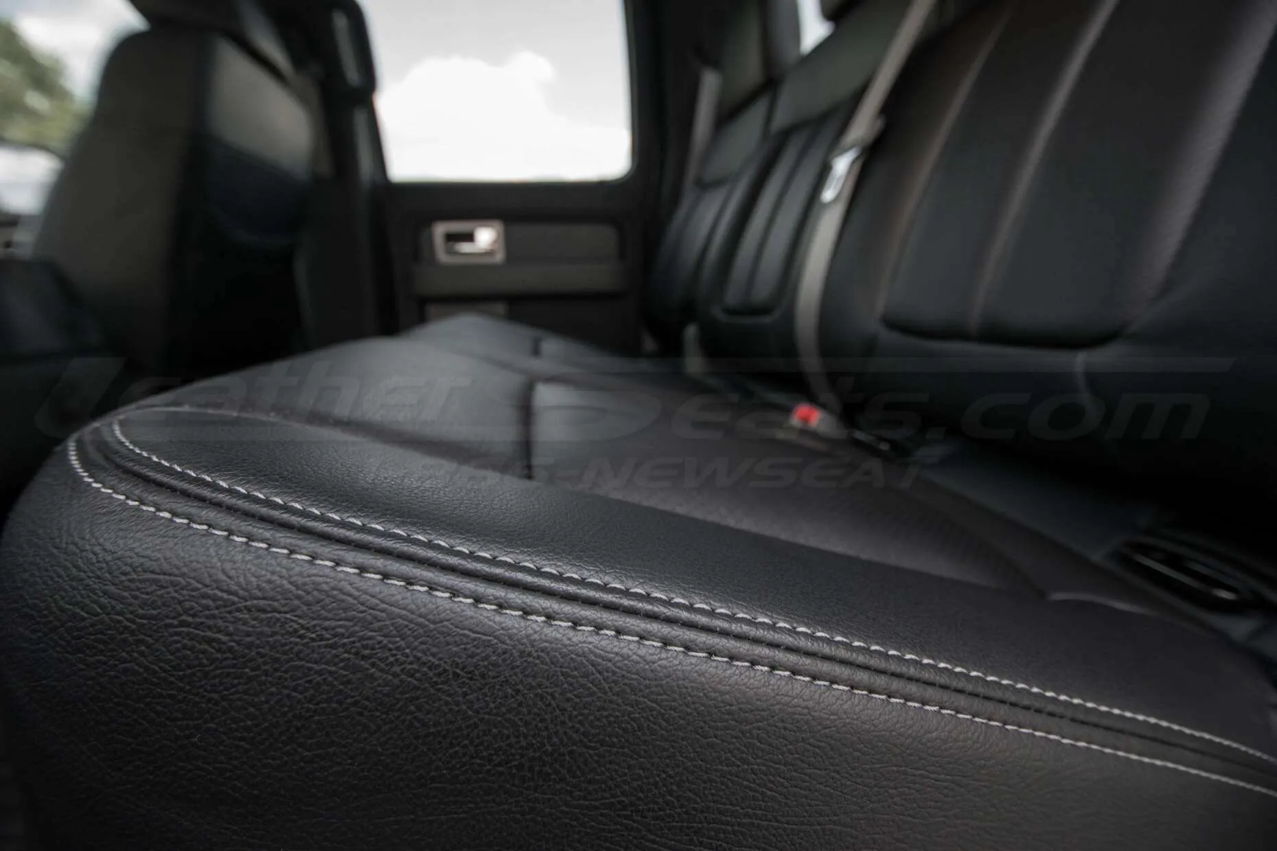 Ford F-150 Upholstery Kit - Black - Installed - Back seat cushion stitching