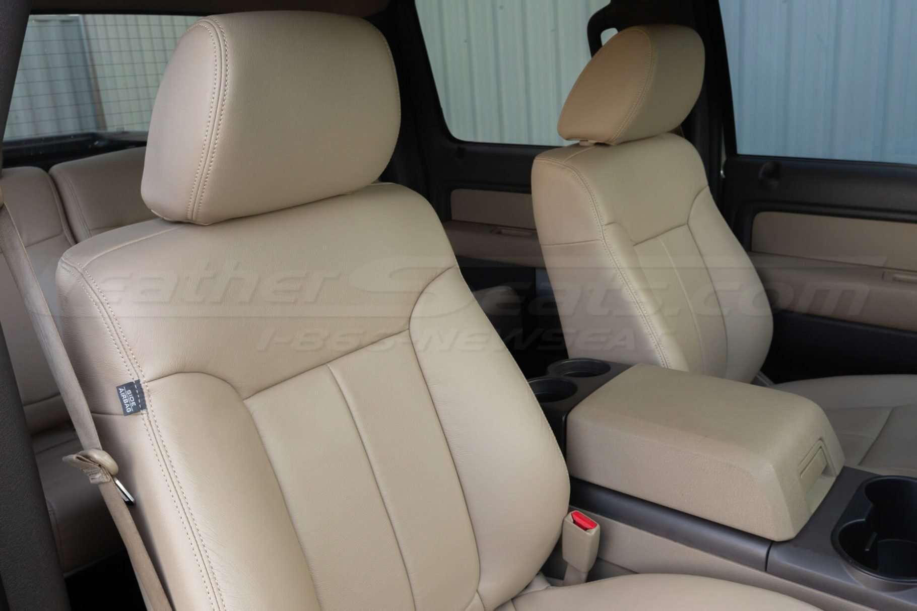 Ford F-150 Leather Upholstery Kit - Sandstone - Installed - Front passenger seat
