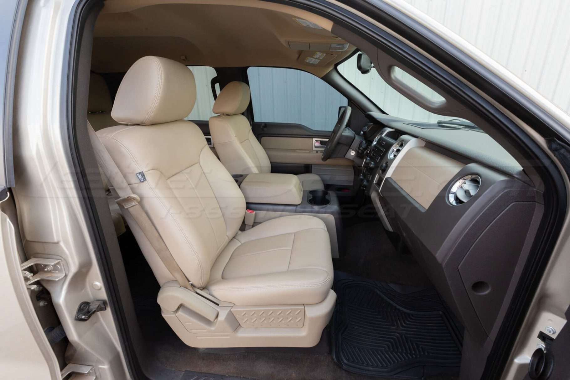 Ford F-150 Leather Upholstery Kit - Sandstone - Installed - Front interior passenger view
