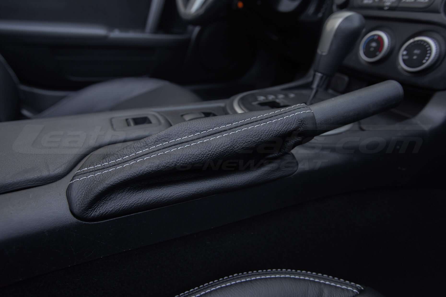 Mazda Mazda Miata Installed Leather - Black - Leather e-brake cover close-up