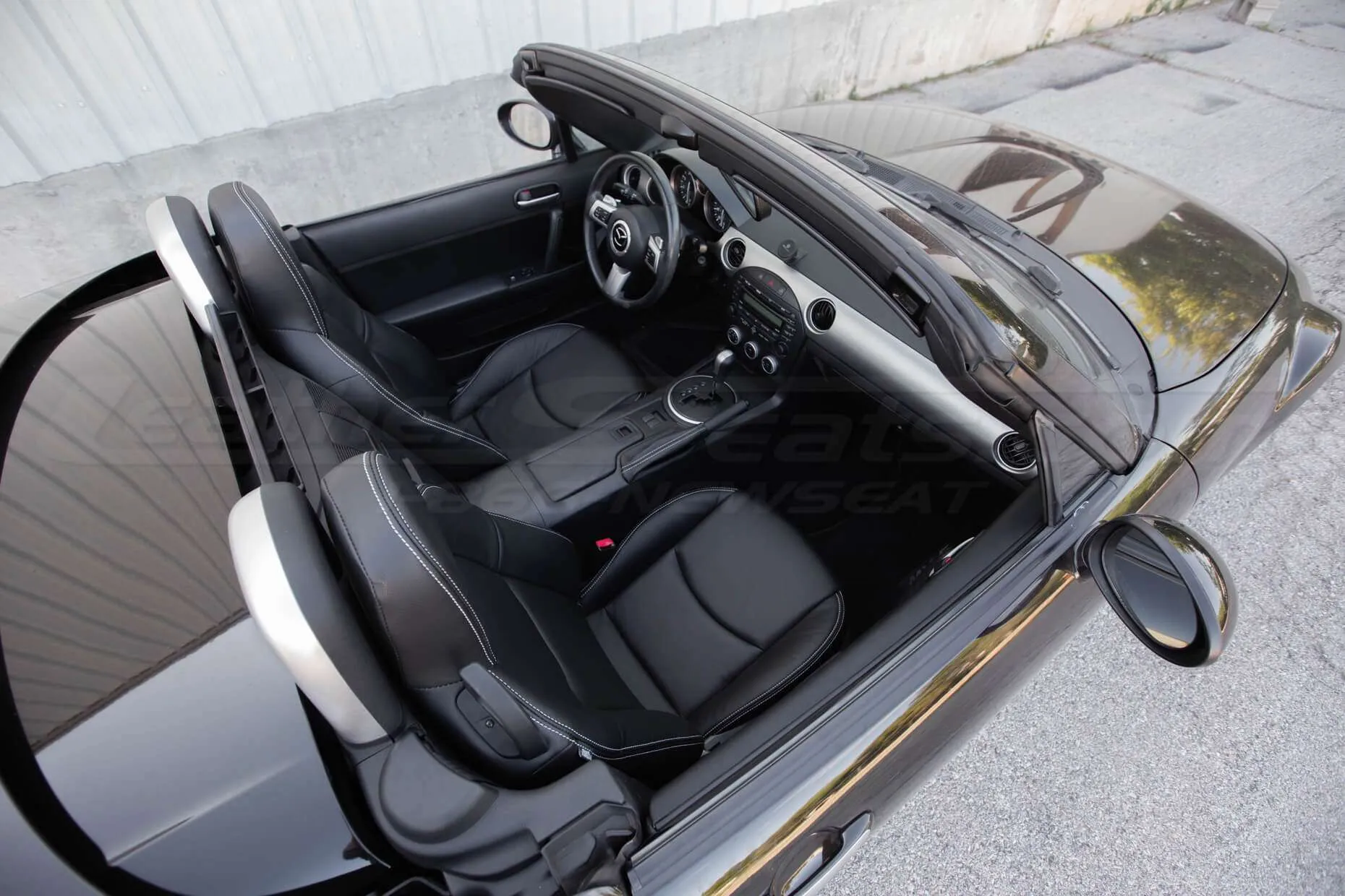 Mazda Mazda Miata Installed Leather Seats- Black - Leather interior overhead