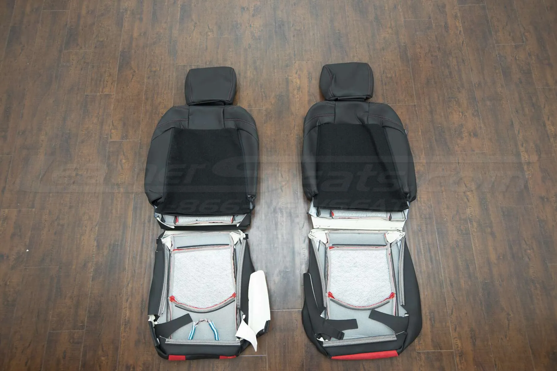 Nissan 370Z upholstery kit - Black w/ Red Suede - Back of front seats